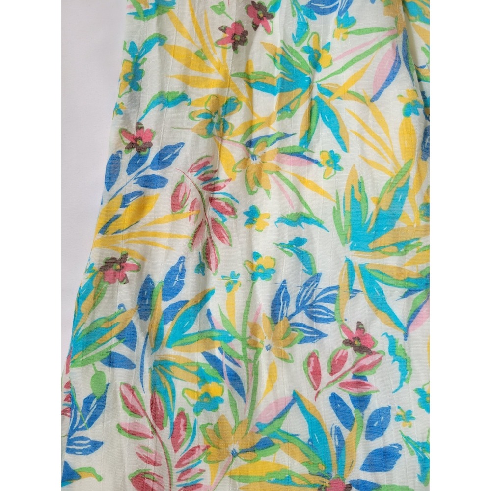 Indigo Rose Dress White Floral Colorful Tropical Tier Puff Sleeve Lined Beachy S - Picture 9 of 9